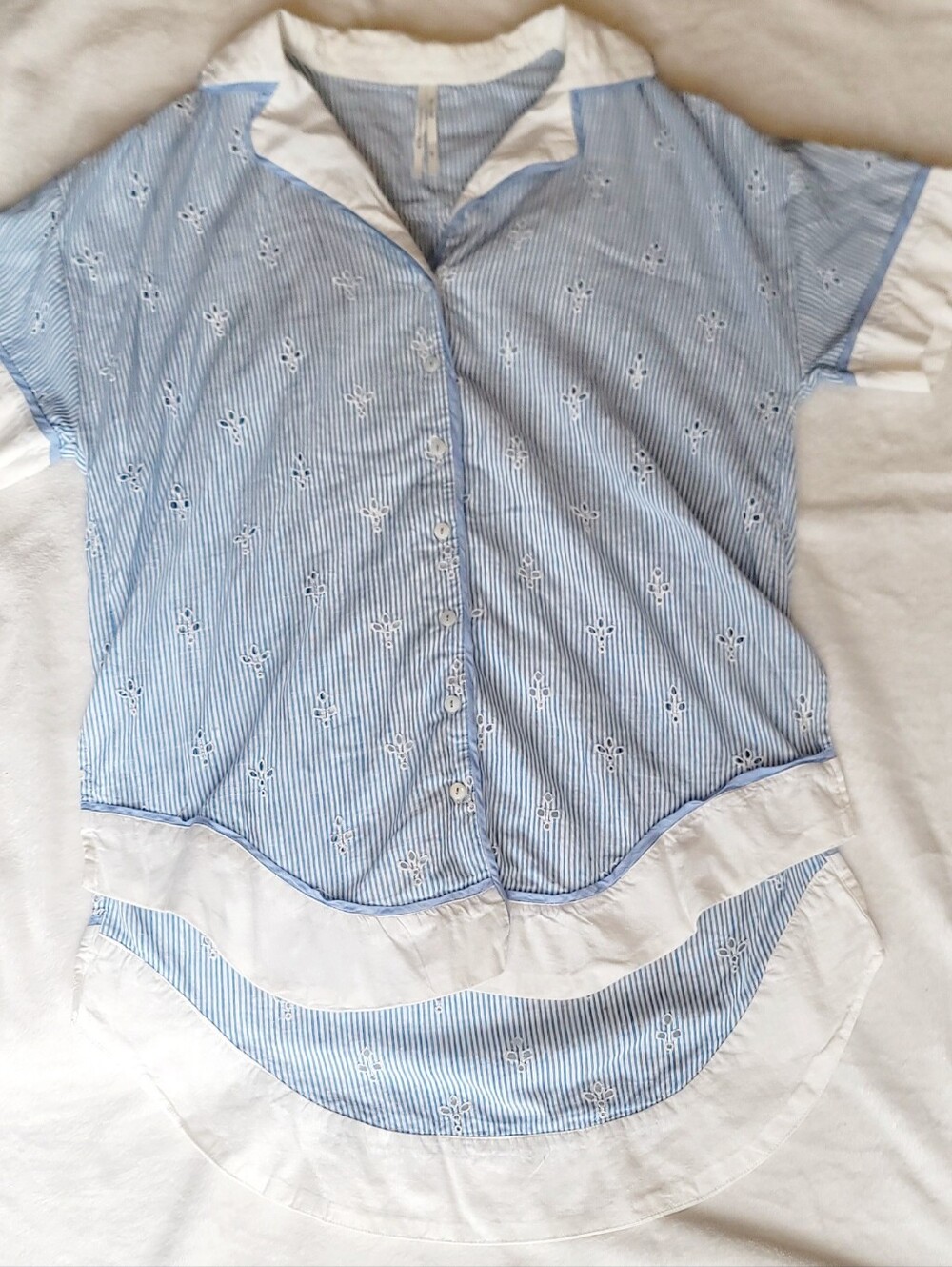 Anthropologie The Bijou Top Small OS Women's Casual Striped Eyelet Shirt - Picture 5 of 12